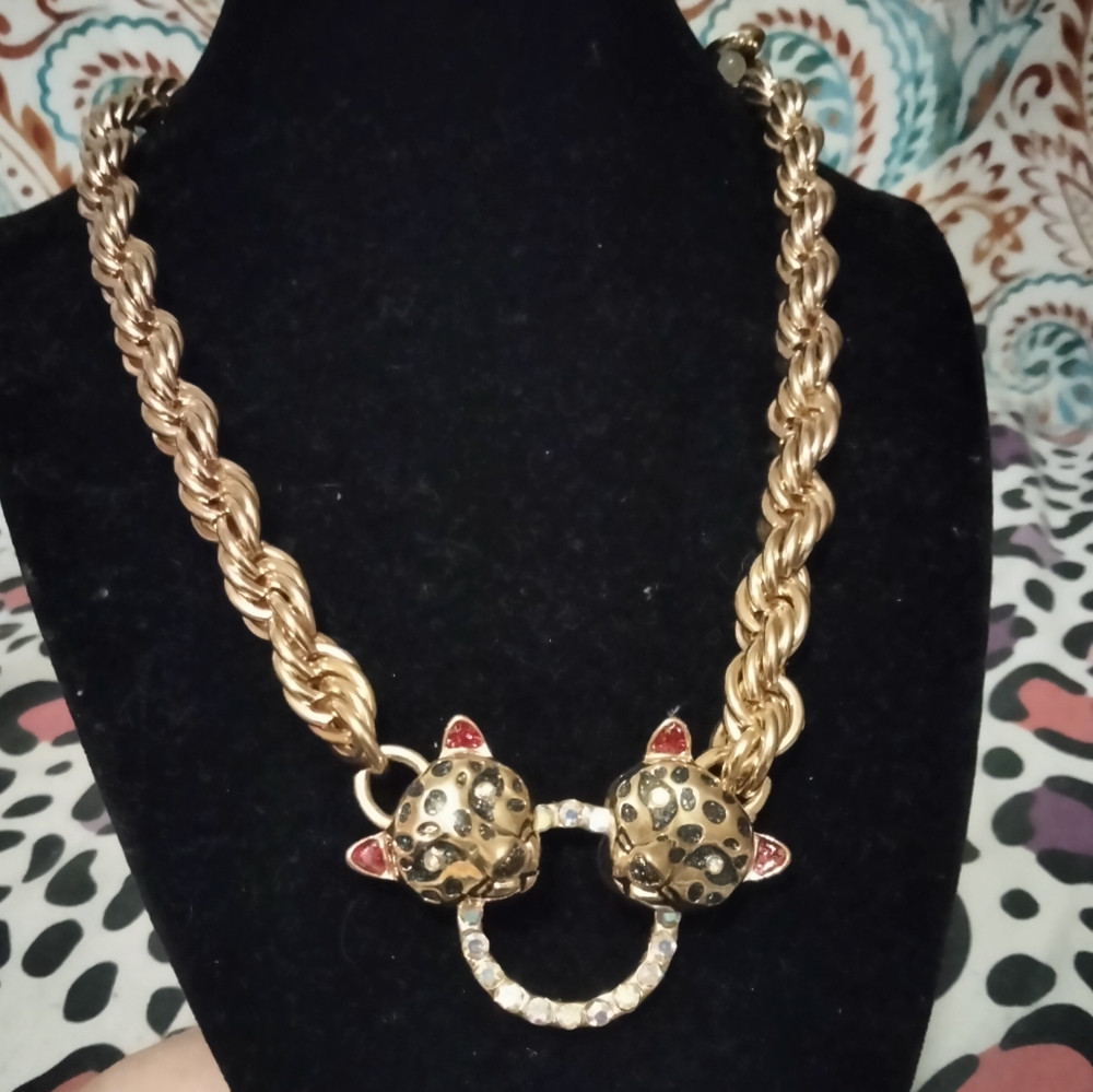 NWT Betsey Johnson 2 face Cougar  Frontal Necklace